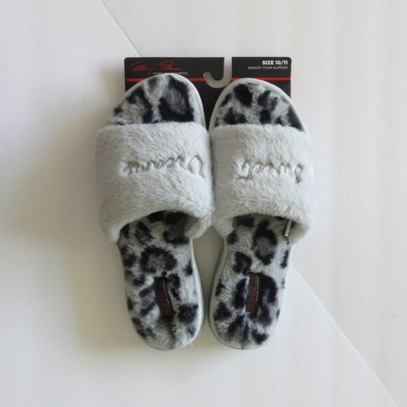 Marilyn Monroe Memory Foam Fuzzy Fur Leopard Indoor Outdoor Slippers Sz 10/11 - Picture 1 of 5